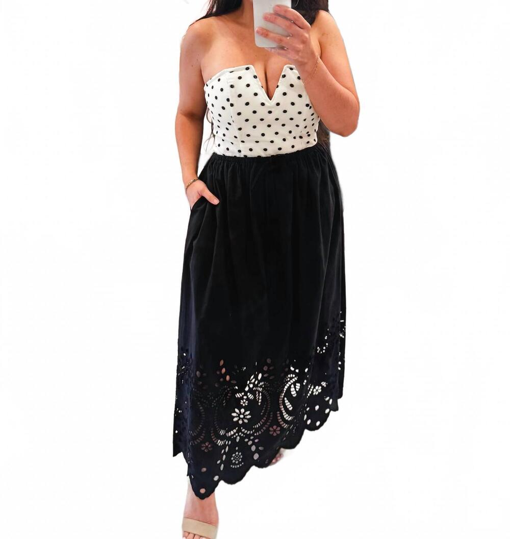 NEW EN SAISON summer solstice embroidery midi skirt in black